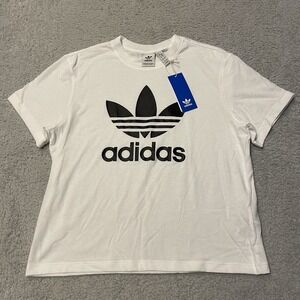 NWT Adidas Originals Trefoil Tee Boxy T-Shirt Womens Small Sheer Soft Oversized